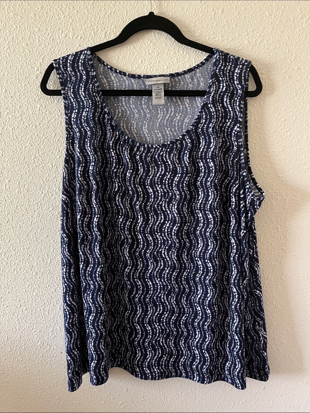 Catherines Navy  & White Wave-Print Sleeveless Top